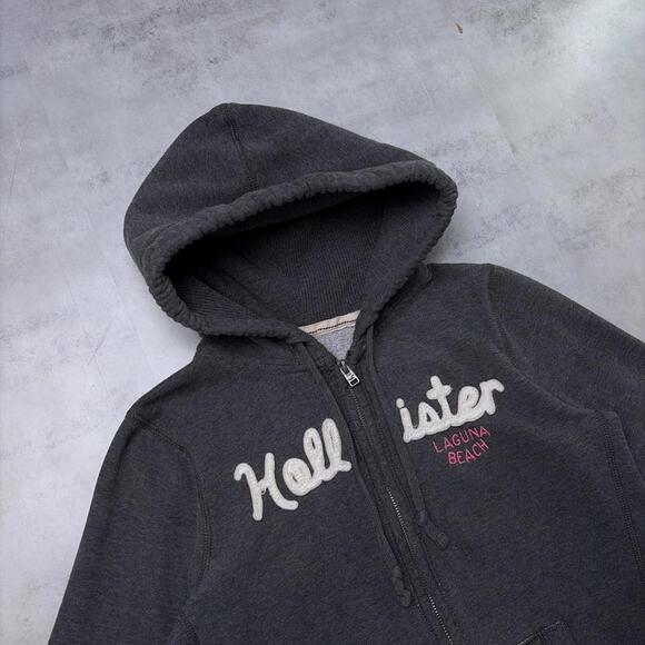 Y2K Grey Hollister Surf Grunge Thermal Zip Up Hoodie - Picture 5 of 7